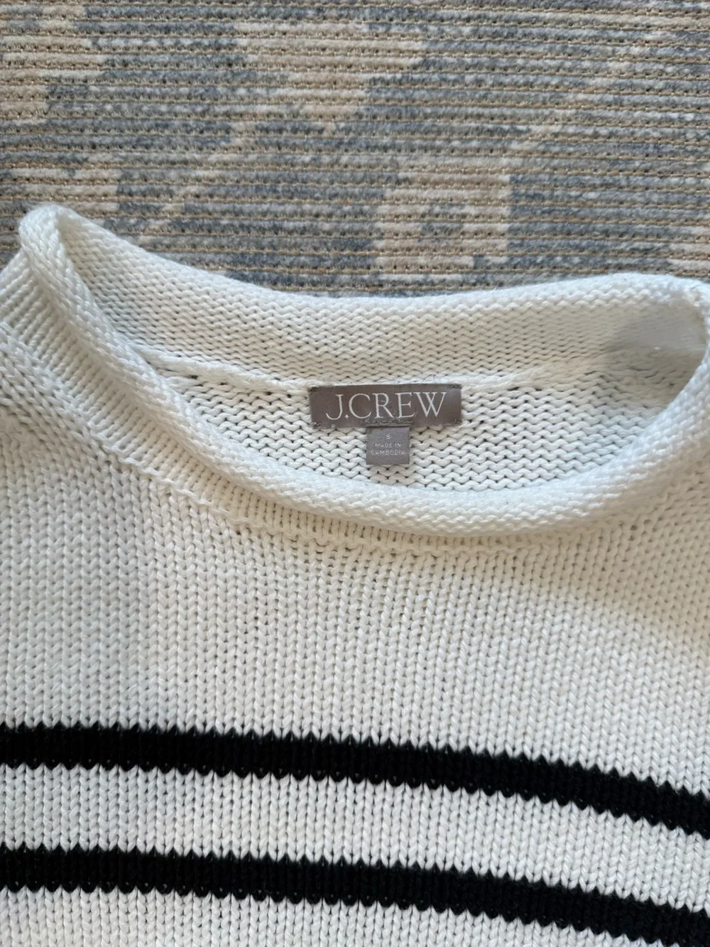 J. Crew Women’s Rollneck White & Black Striped Knit Sweater